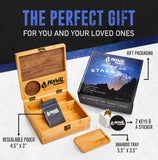 Bamboo and Black Walnut Large Stash Box with Lock and Rolling Tray Kit