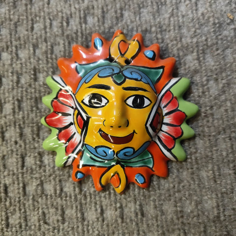 Talavera small sun face folk art Mexican pottery