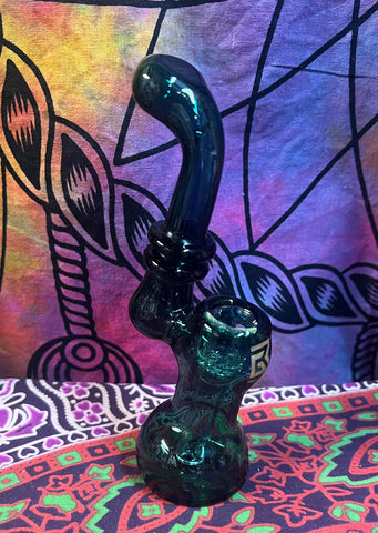 6" Clear Teal Bubbler