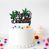 Leaf Adult Glitter Happy Birthday Cake Topper