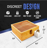 Bamboo and Black Walnut Large Stash Box with Lock and Rolling Tray Kit