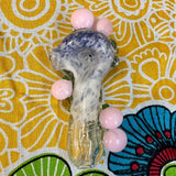 3.25" Pink Mushroom-Blue/White UV Handpipe by Sara Mac