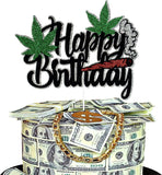 Leaf Adult Glitter Happy Birthday Cake Topper