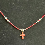 90s Glass Cross Seed Bead Necklace