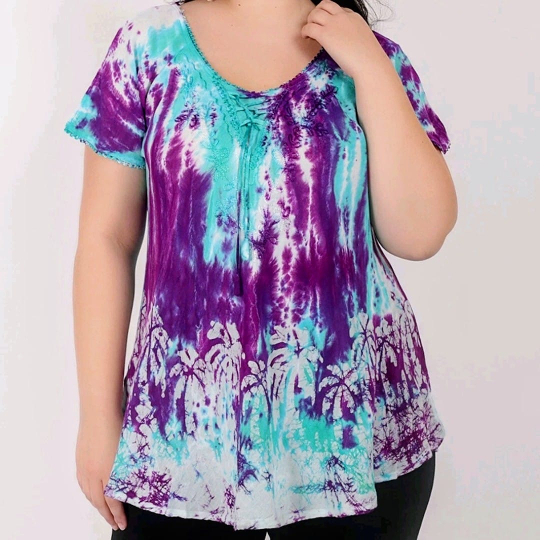 Sheer Shoulder Tie Dye Lace Up Top – Happy Trails Inc & Joe's
