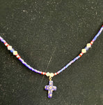 90s Glass Cross Seed Bead Necklace