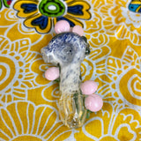 3.25" Pink Mushroom-Blue/White UV Handpipe by Sara Mac