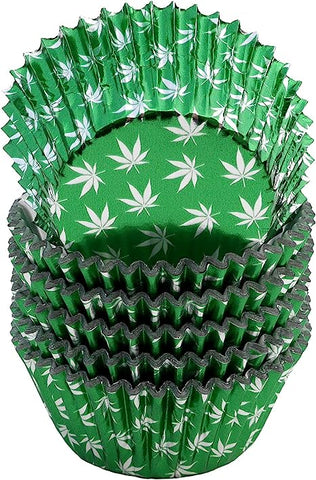 PJ BOLD Green Foil Cupcake Liner with Leaf Design 100 Count