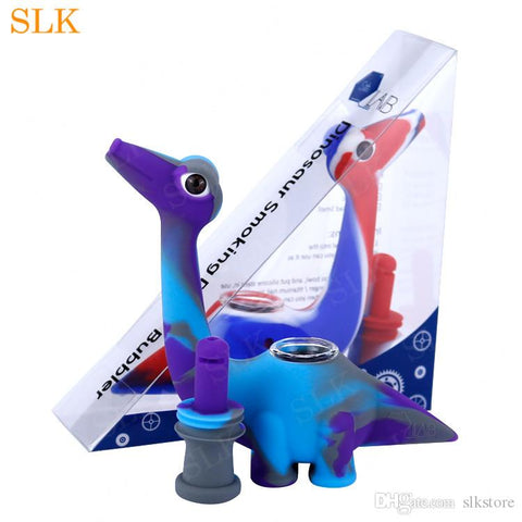5" Silicone Dinosaur Pipe/Bubbler - Purple/Gray/Blue