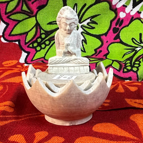 2" Soapstone Carved Lotus Buddha Incense Holder