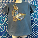 Youth Small Earth Art Barn Owl Indigo T-Shirt