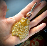 4.5" XXL Carved Etched Soochow Jade Cicada Clip