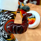 7" Ruby Red/White Hammer Bubbler w/ Wig-Wag Work by Zoan Tuttie