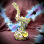 6.75" Green/White/Periwinkle Canework Bubbler w/ Reduction Marble by Baked Glass