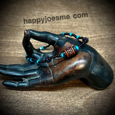 3" Black/Teal Bead Bracelet w/Flower Bead