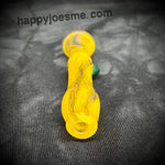 Clear/Yellow W/Green Bump Glass Chillum