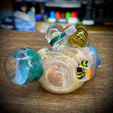 6" Frit Fumed Handpipe w/ Horn & Multiple Marbles by Zach U-Shüd