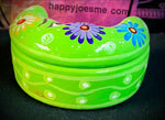4.5"  Bright Green/Multi-Colored Half-MOON Box-Talavera Pottery from Mexico