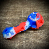 4” Blue/Red/White Silicone Handpipe W/Storage/Metal Tool