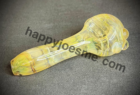 Cream/Yellow Wrap & Rake Fume Handpipe W/Three Nubs by Pharo