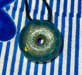 KGB & David Beakner White W/Blue Honeycomb Donut Pendant