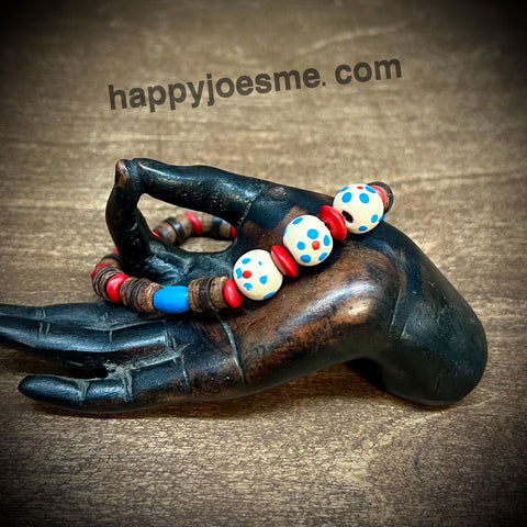 3" Multi Wood Bead Bracelet w/ Three Spot Beads