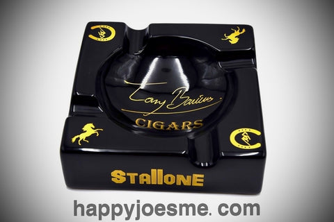 Stallone Black Ceramic Ashtray-4 Cigar Holder