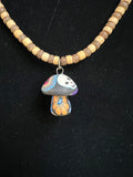 90s Thick Wooden Bead-Clay Mushroom Necklace