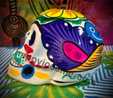 White with Yellow Flower/Multicolor Birds Sugar Skull Talavera pottery