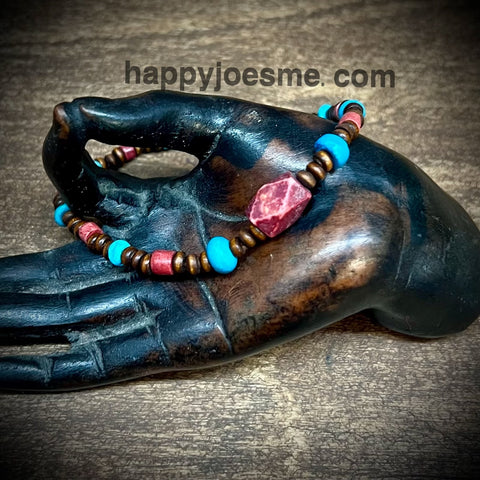 3" Glass/Wood Bracelet w/Wood Bead