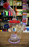 9" Perk Tech Bent Neck Rig w/Colored Fritted Disc Perc Purple/Red