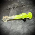 Silver Fume Green Frit Glass Chillum W/Angled Mouthpiece