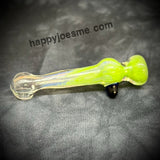 Silver Fume Green Frit Glass Chillum W/Angled Mouthpiece