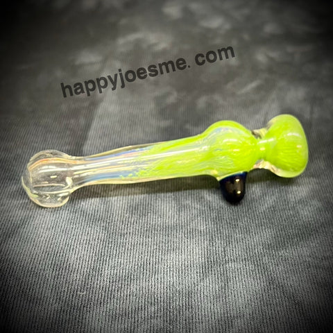Silver Fume Green Frit Glass Chillum W/Angled Mouthpiece