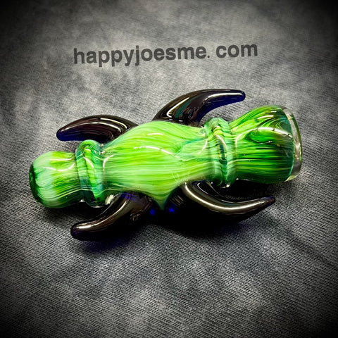 Blue Four Horn Green Thick Glass Chillum