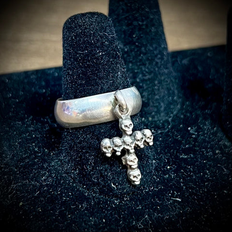 Dangly Skull Cross 925 Silver Ring Size-8