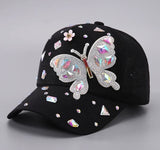 Snap Back Baseball Hat with Bedazzled Butterfly on Front