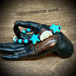 3" Stone/Wood Bead Bracelet w/Moon/Stars Beads