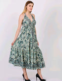 Floral Halter Backless Tie Dress Flared Bottom