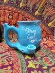 Mug Pipe-Stoner Girl Blue or Sip Puff Pass Black