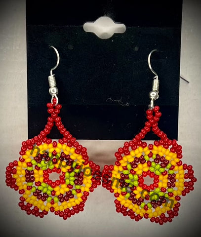 Vintage Flower Seed Bead Handmade Earrings