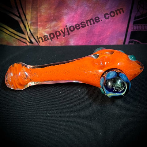 6" Orange Handpipe with Reduction Marble and Teal Dots/Carb