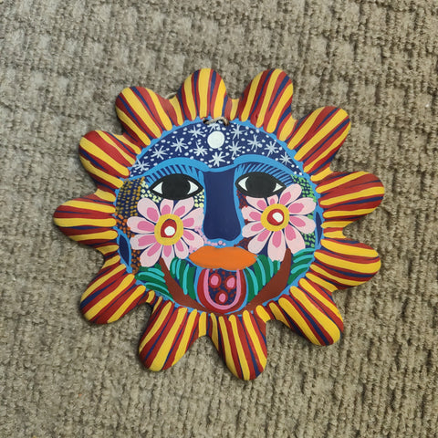 Huichol Sun Face Folk Art Mexican Pottery