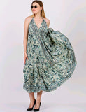 Floral Halter Backless Tie Dress Flared Bottom