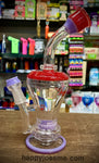 9" Perk Tech Bent Neck Rig w/Colored Fritted Disc Perc Purple/Red