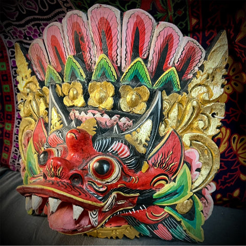 Balinese Mask Guardian Singa Lion Barong Topeng Demon Bali Wall Art Carved Wood