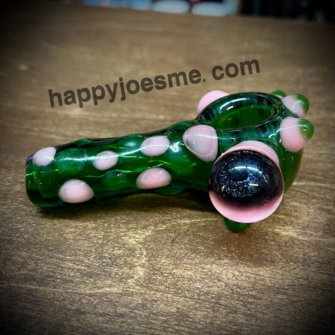 4" Green Handpipe W/ Pink Spots & Reduction Marble
