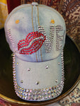 Adjustable Baseball Jean Hat with Bedazzled LOVE 💋 Lips