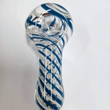 3.5" Blue & White Stripes Glass Hand Pipe
