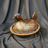 Brown Glass Rooster Container